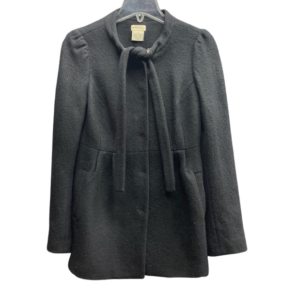 Anthropologie Jackets & Blazers - Anthropologie Elevenses Black Wool Snap Button Tie Neck Pockets Jacket Sz 2